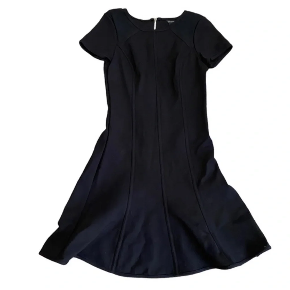 Ann Taylor little black body corp dress W/flared skirt & mesh shoulders. Size 6 - Picture 3 of 8